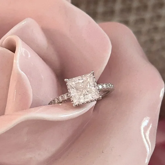 2 Carat Princess Moissanite Diamond Ring Set 5 - Picture 2 of 11